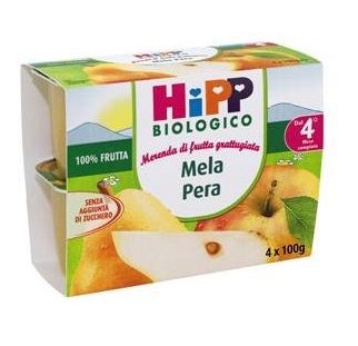 HIPP BIO FRUTTA GRATTUGGIATA MELA PERA 4X100 G - Metafarm