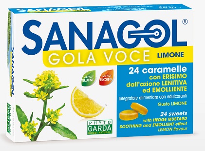 SANAGOL GOLA VOCE SENZA ZUCCHERO LIMONE 24 CARAMELLE - Metafarm