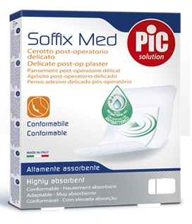 CEROTTO PIC SOFFIX MED IN TNT CON TAMPONE CENTRALE ASSORBENTE STERILE MONOUSO STERILE 25X10 CM ANTIBATTERICO 3 PEZZI - Metafarm