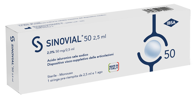 SIRINGA INTRA-ARTICOLARE SINOVIAL 50 ACIDO IALURONICO SALE SODICO 2% 50MG/2,5ML 2,5ML + AGO 21 GAUGE - Metafarm