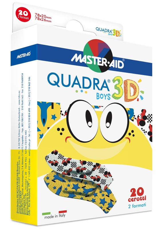 CEROTTO MASTER-AID QUADRA 3D BOYS 20 PEZZI ASSORTITI - Metafarm
