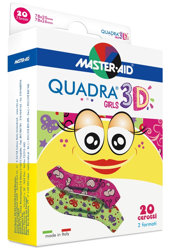 CEROTTO MASTER-AID QUADRA 3D GIRLS 20 PEZZI ASSORTITI - Metafarm