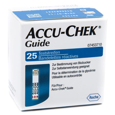 STRISCE MISURAZIONE GLICEMIA ACCU-CHEK GUIDE 25 PEZZI CONFEZIONE RETAIL - Metafarm