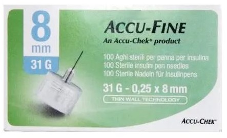 AGO PER PENNA DA INSULINA ACCU-FINE PEN NEEDLE ACCU-CHEK GAUGE 31 X 8MM 100 PEZZI - Metafarm