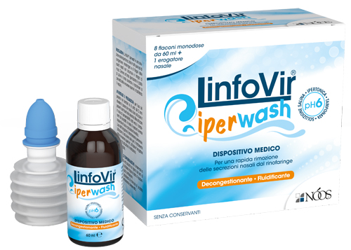 LINFOVIR IPERWASH SOLUZIONE SALINA IPERTONICA TAMPONATA 8 FLACONI DA 60 ML + 1 EROGATORE NASALE - Metafarm