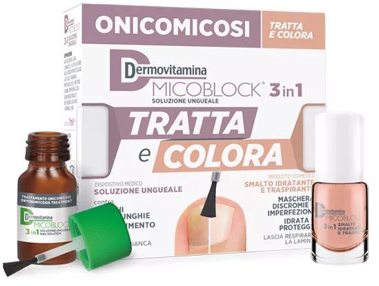 DERMOVITAMINA MICOBLOCK 3 IN 1 TRATTA E COLORA SOLUZIONE UNGUEALE 7 ML + SMALTO IDRATANTE TRASPIRANTE 5 ML - Metafarm
