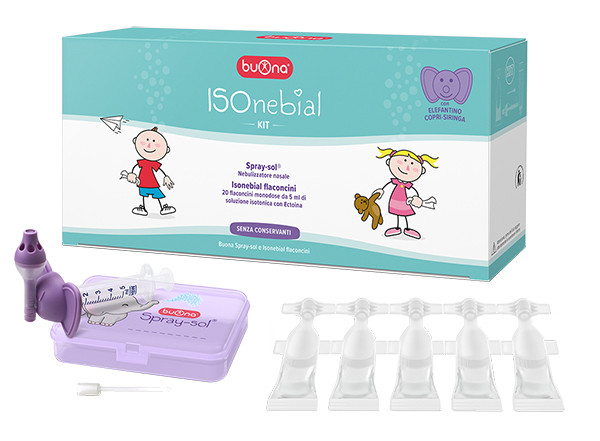 ISONEBIAL KIT PULIZIA CAVITA' NASALI 20 FLACONCINI MONODOSE 5 ML + SIRINGA LUER LOCK SOFT-JECK + AGO CANNULA + NEBULIZZATORE SPRAY - Metafarm